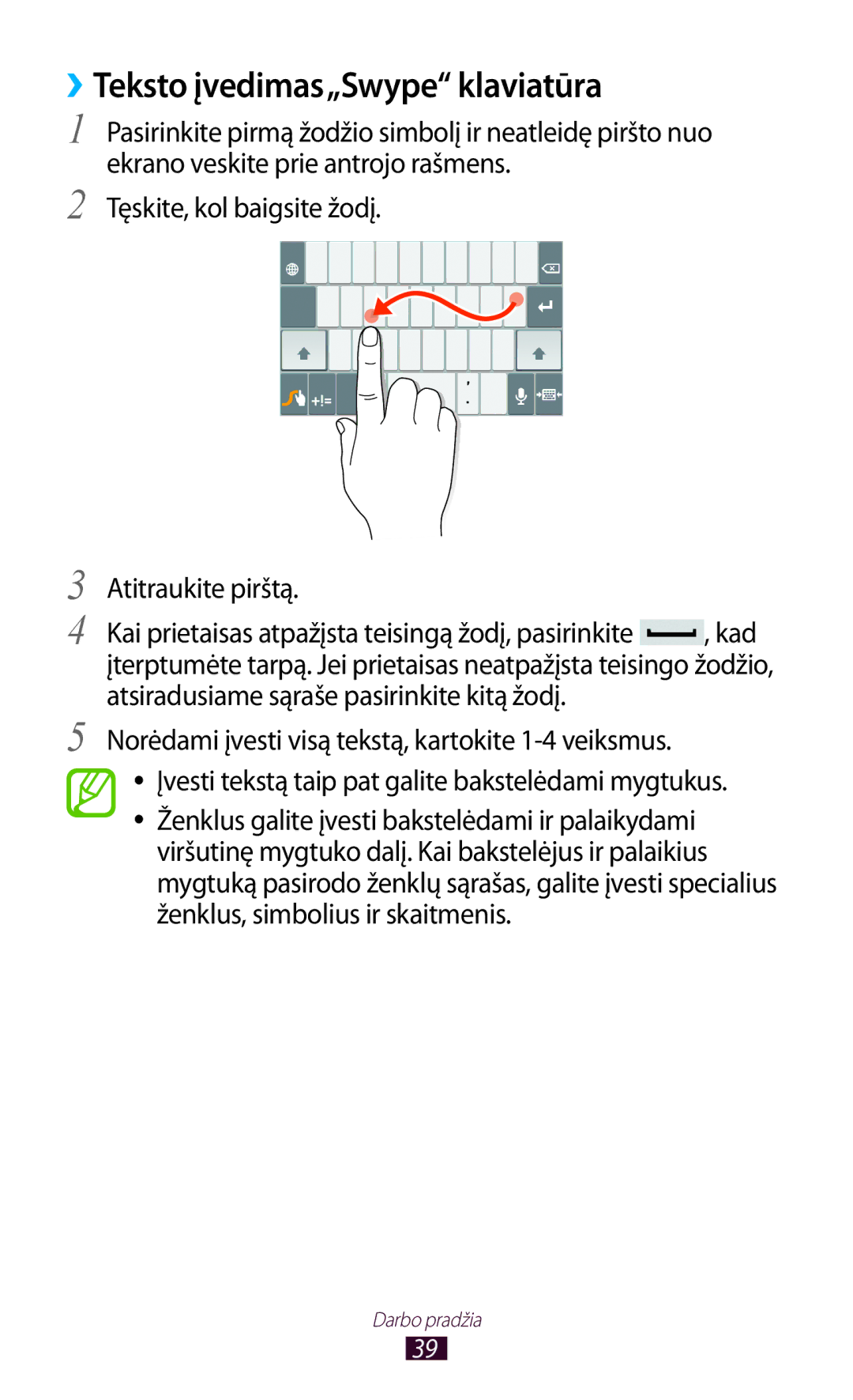 Samsung GT-P6200UWASEB, GT-P6200MAASEB manual ››Teksto įvedimas„Swype klaviatūra 