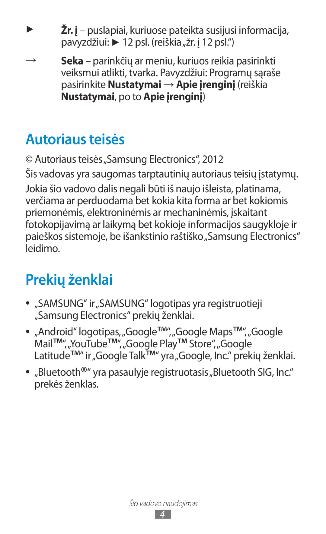 Samsung GT-P6200MAASEB, GT-P6200UWASEB manual Prekių ženklai, Autoriaus teisės„Samsung Electronics 