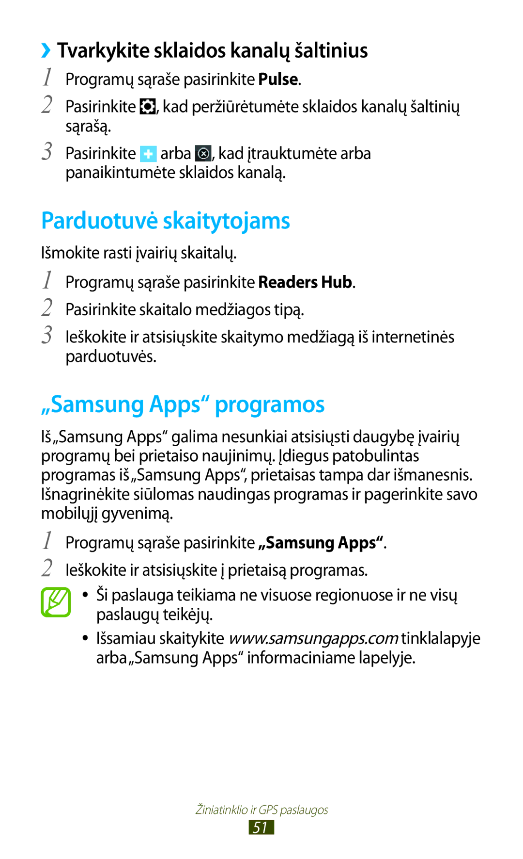 Samsung GT-P6200UWASEB manual Parduotuvė skaitytojams, „Samsung Apps programos, ››Tvarkykite sklaidos kanalų šaltinius 