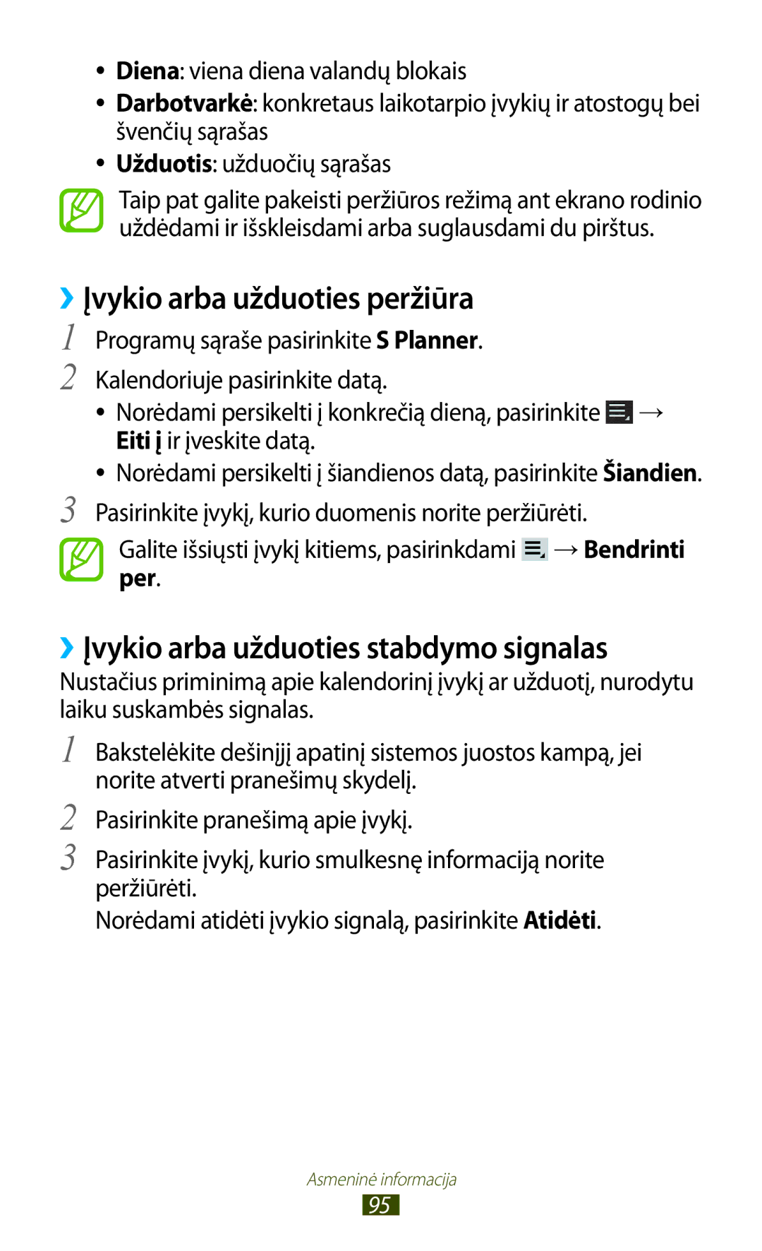 Samsung GT-P6200UWASEB, GT-P6200MAASEB manual ››Įvykio arba užduoties peržiūra, ››Įvykio arba užduoties stabdymo signalas 