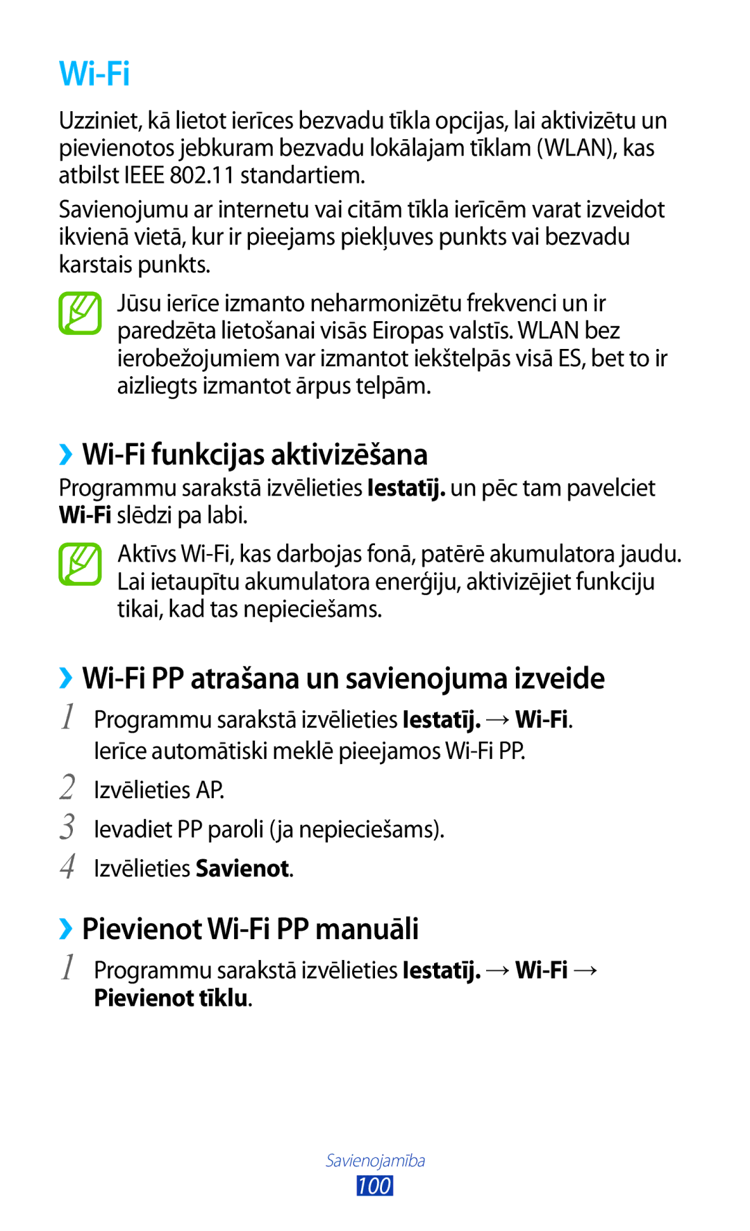 Samsung GT-P6200MAASEB ››Wi-Fi funkcijas aktivizēšana, ››Wi-Fi PP atrašana un savienojuma izveide, Pievienot tīklu 