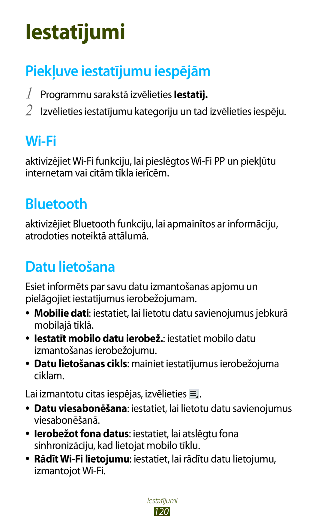 Samsung GT-P6200MAASEB Piekļuve iestatījumu iespējām, Datu lietošana, Iestatīt mobilo datu ierobež. iestatiet mobilo datu 