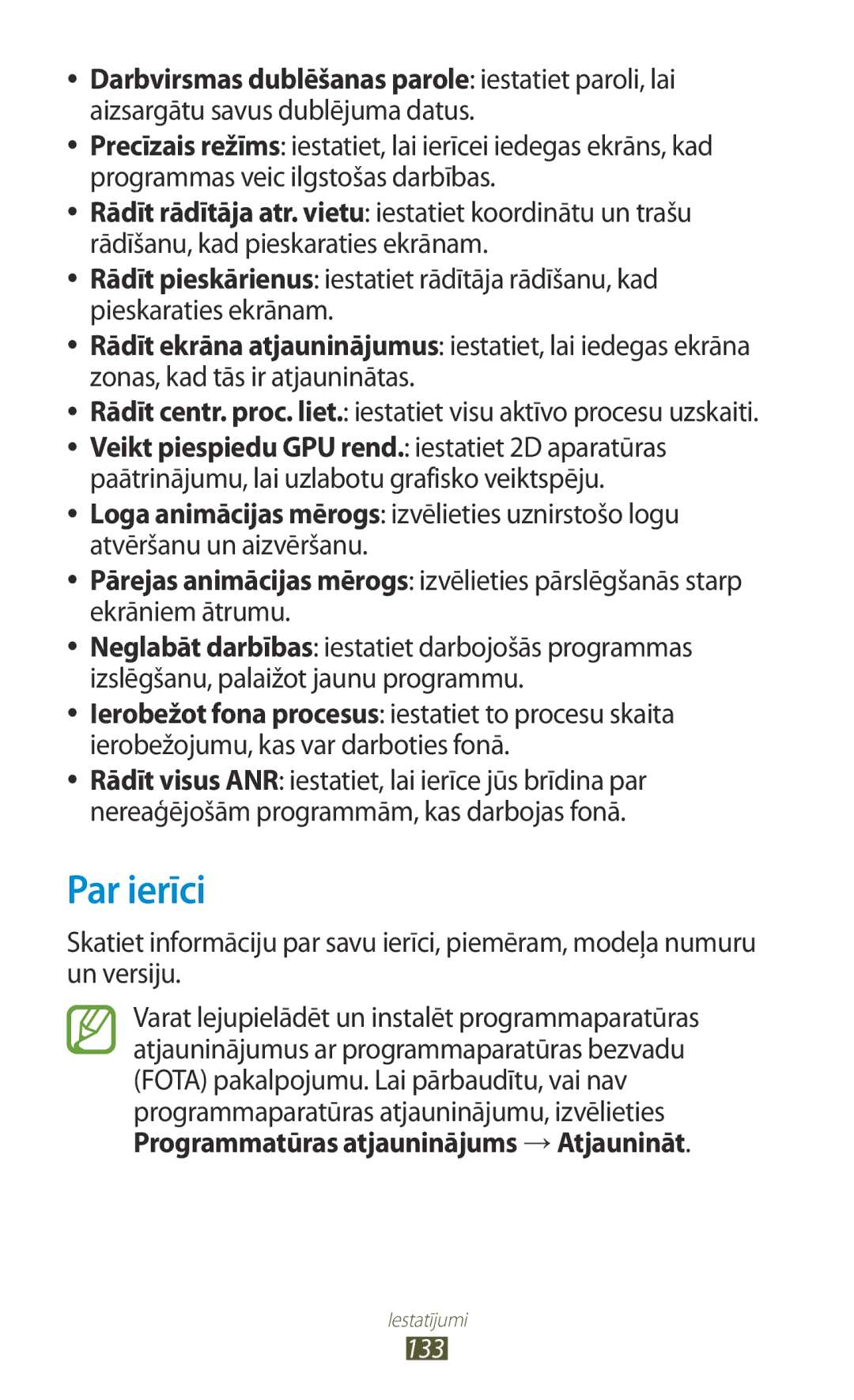 Samsung GT-P6200UWASEB, GT-P6200MAASEB manual Par ierīci, Programmatūras atjauninājums → Atjaunināt 