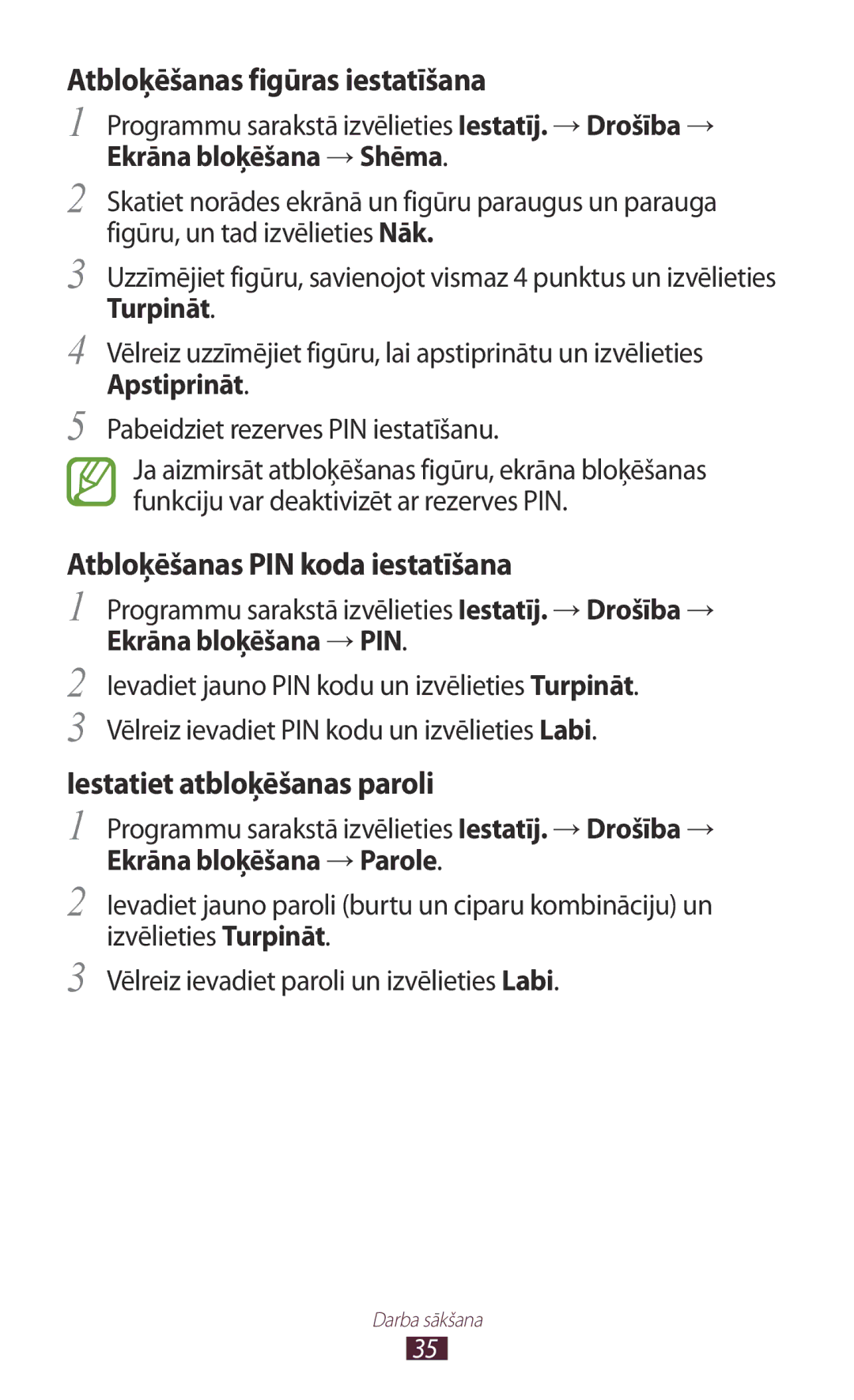 Samsung GT-P6200UWASEB, GT-P6200MAASEB manual Programmu sarakstā izvēlieties Iestatīj. → Drošība →, Ekrāna bloķēšana → Shēma 