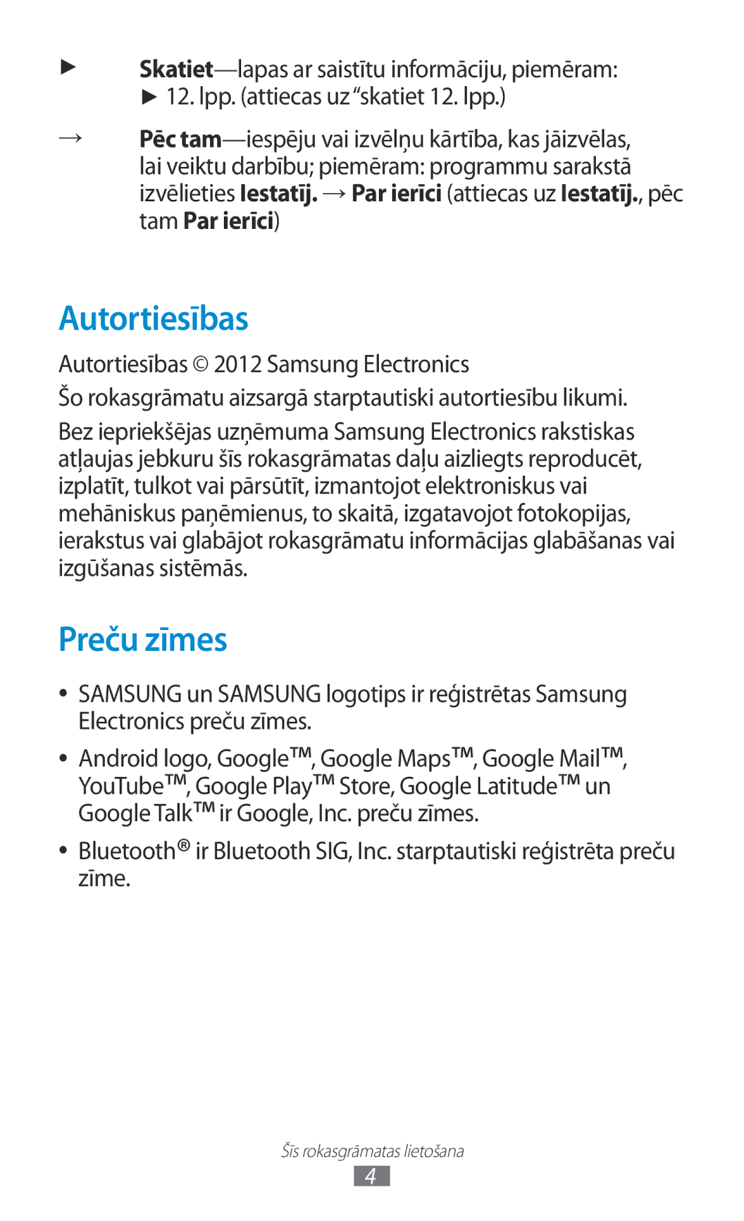 Samsung GT-P6200MAASEB, GT-P6200UWASEB manual Autortiesības, Preču zīmes 