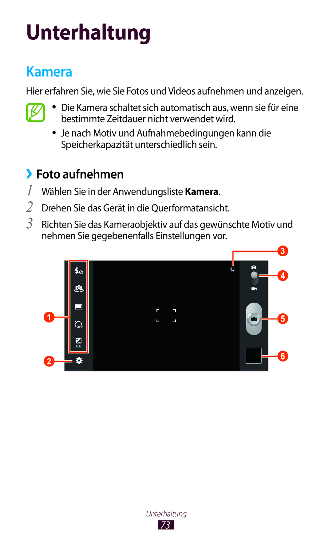 Samsung GT-P6200MAAATO, GT-P6200UWAATO, GT-P6200MAADBT, GT-P6200UWADBT, GT-P6200UWATUR manual Kamera, ››Foto aufnehmen 