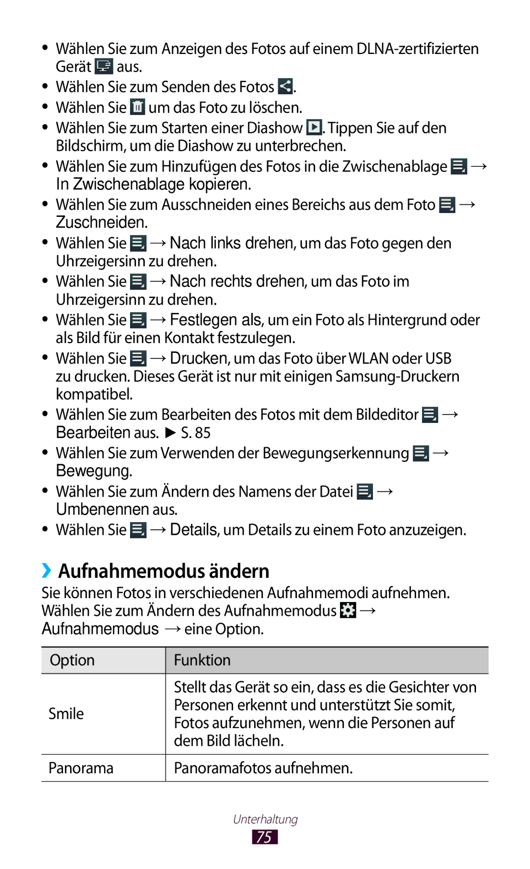 Samsung GT-P6200UWAATO, GT-P6200MAADBT, GT-P6200UWADBT, GT-P6200MAAATO, GT-P6200UWATUR manual ››Aufnahmemodus ändern 