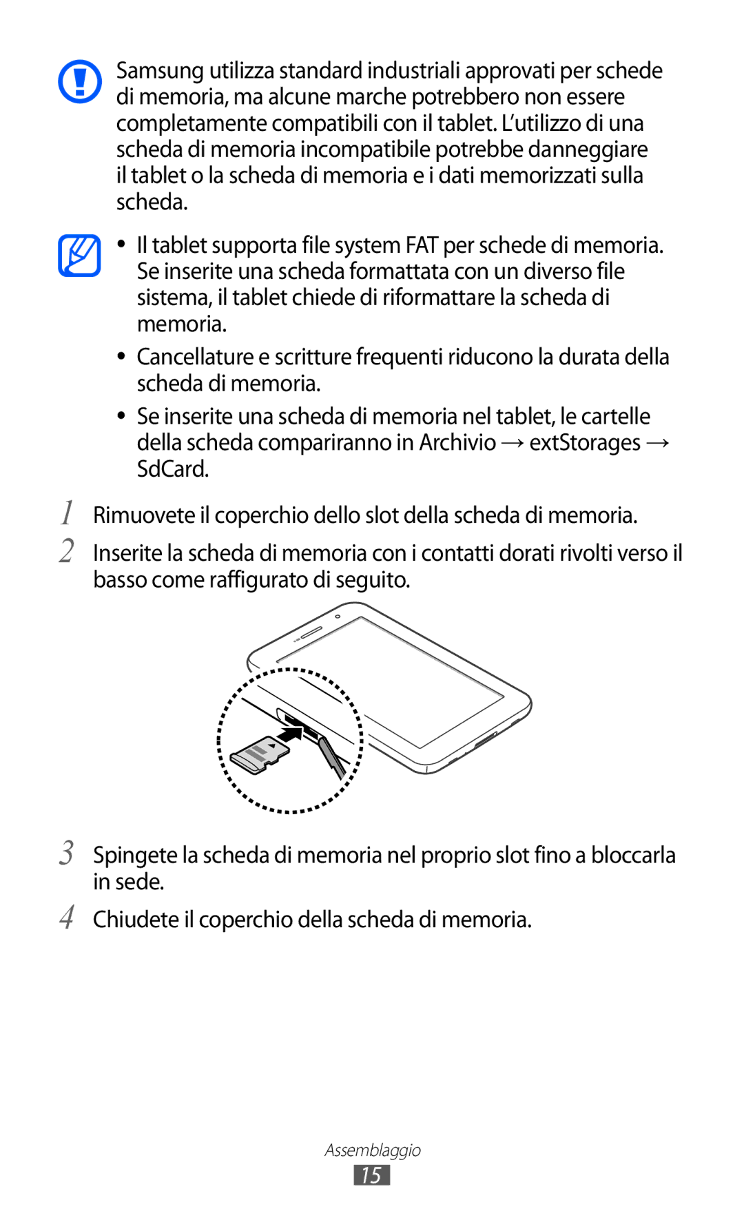 Samsung GT-P6200UWAOMN, GT-P6200MAAOMN, GT-P6200UWAITV, GT-P6200MAAITV, GT-P6200UWAWIN manual Assemblaggio 