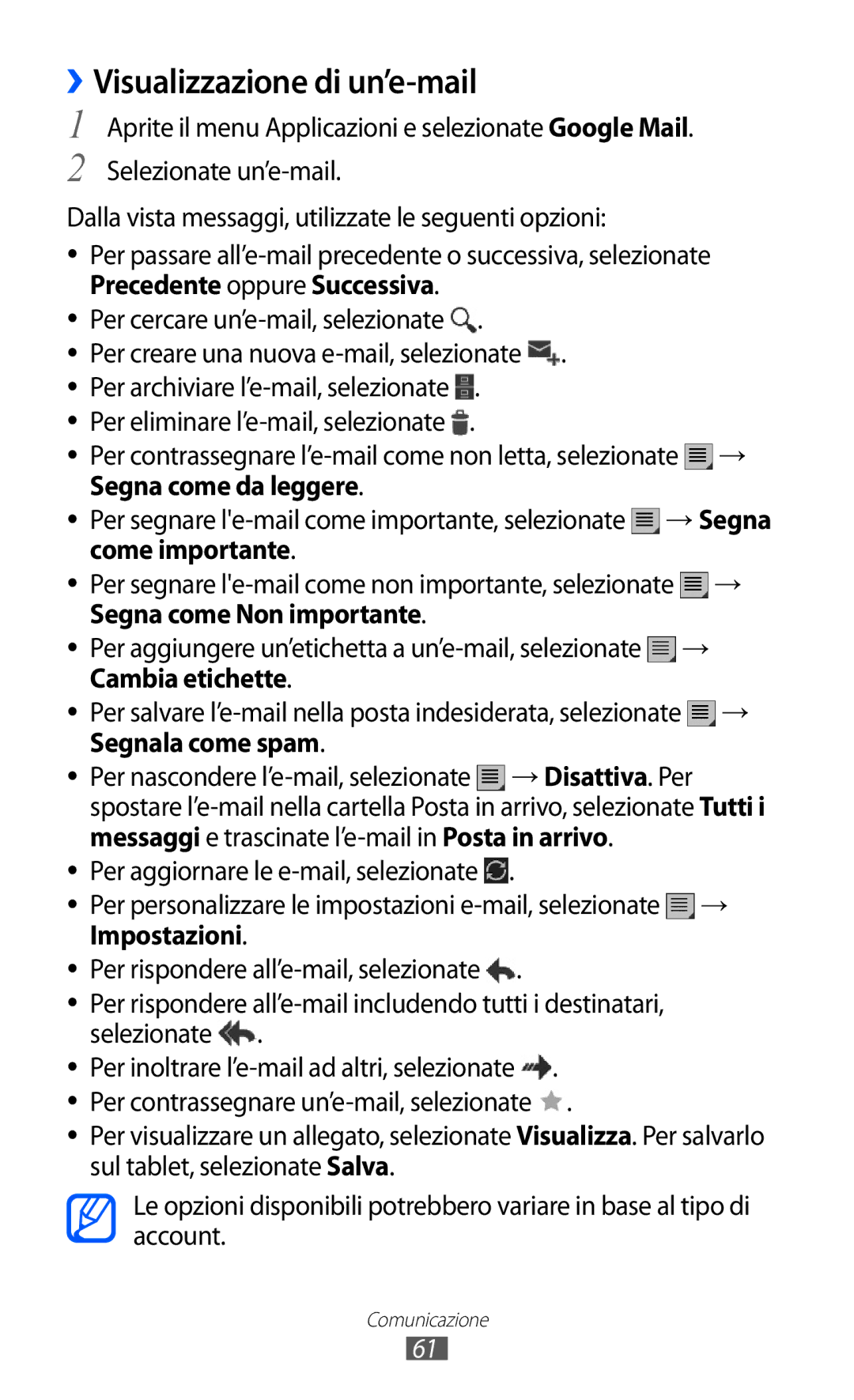 Samsung GT-P6200MAAOMN, GT-P6200UWAOMN, GT-P6200UWAITV, GT-P6200MAAITV, GT-P6200UWAWIN manual ››Visualizzazione di un’e-mail 