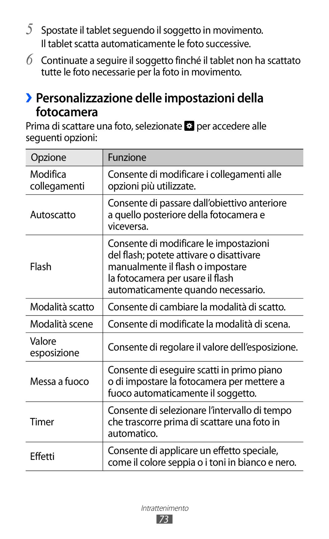 Samsung GT-P6200MAAITV, GT-P6200UWAOMN, GT-P6200MAAOMN manual ››Personalizzazione delle impostazioni della fotocamera 