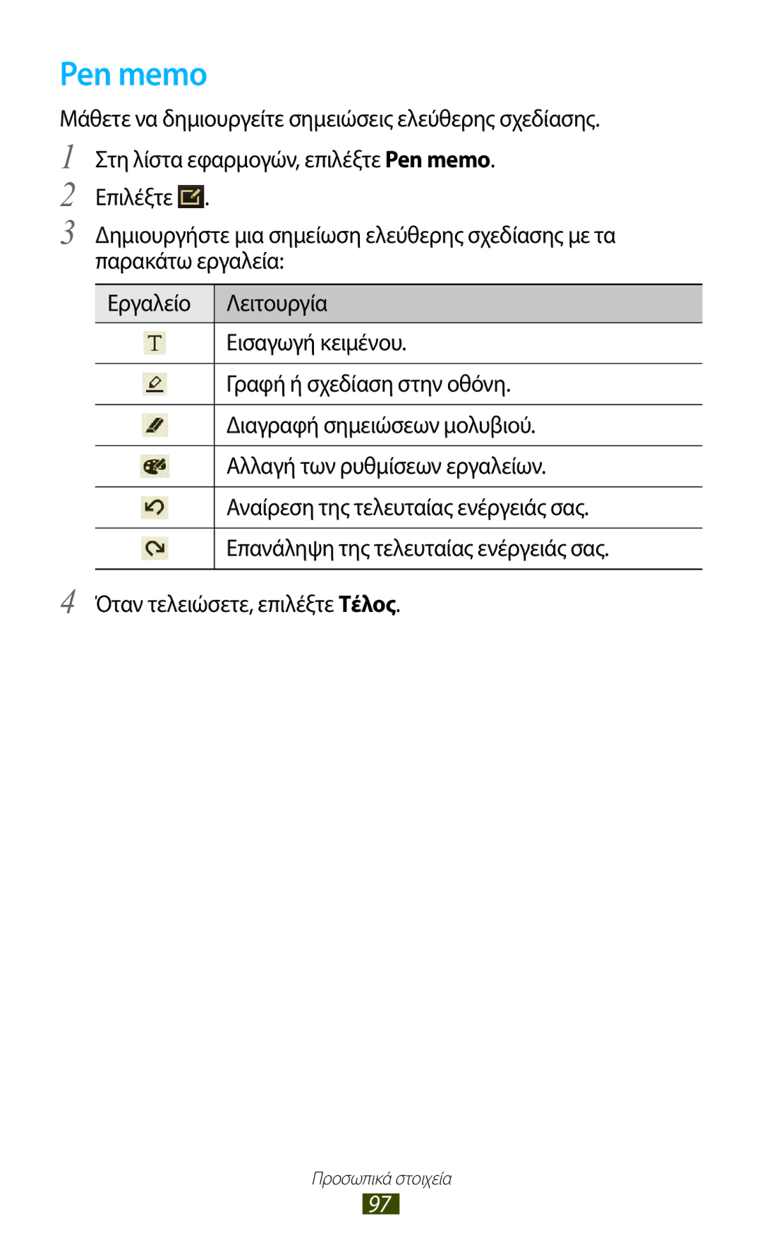 Samsung GT-P6200UWAEUR, GT-P6200UWAVGR manual Pen memo 