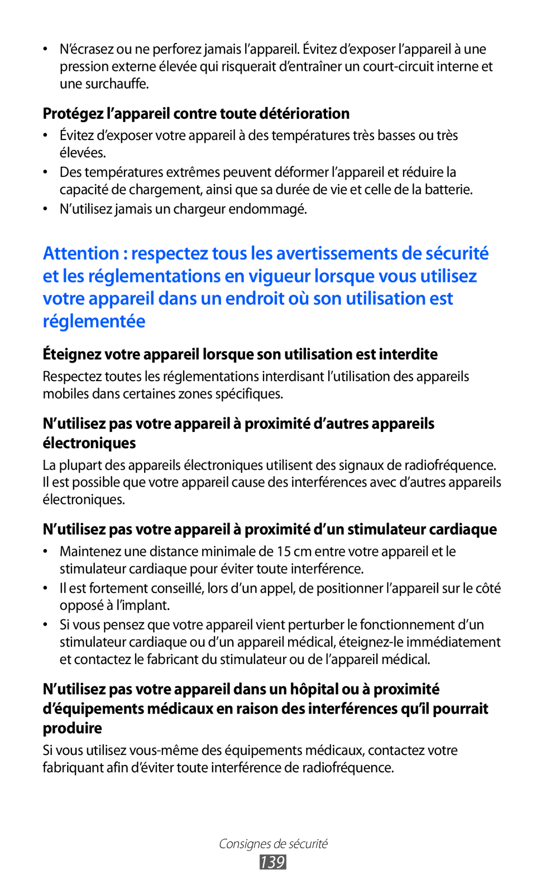 Samsung GT-P6200UWAFTM, GT-P6200ZWAFTM, GT-P6200UWAXEF, GT-P6200MAAXEF 139, Protégez l’appareil contre toute détérioration 