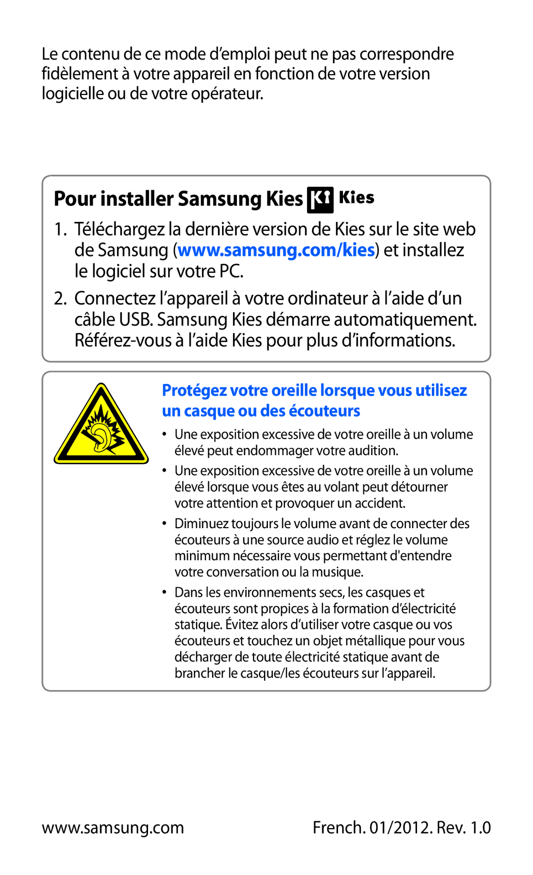 Samsung GT-P6200UWASFR, GT-P6200ZWAFTM, GT-P6200UWAXEF, GT-P6200MAAXEF, GT-P6200UWAFTM manual Pour installer Samsung Kies 