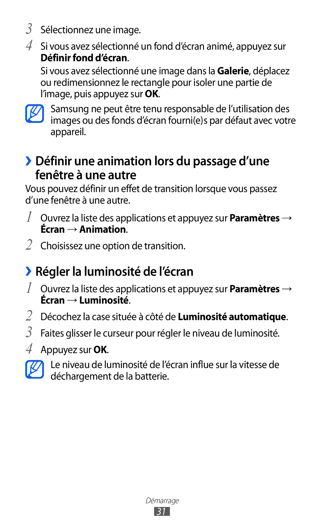 Samsung GT-P6200UWAFTM, GT-P6200ZWAFTM, GT-P6200UWAXEF manual ››Régler la luminosité de l’écran, Définir fond d’écran 