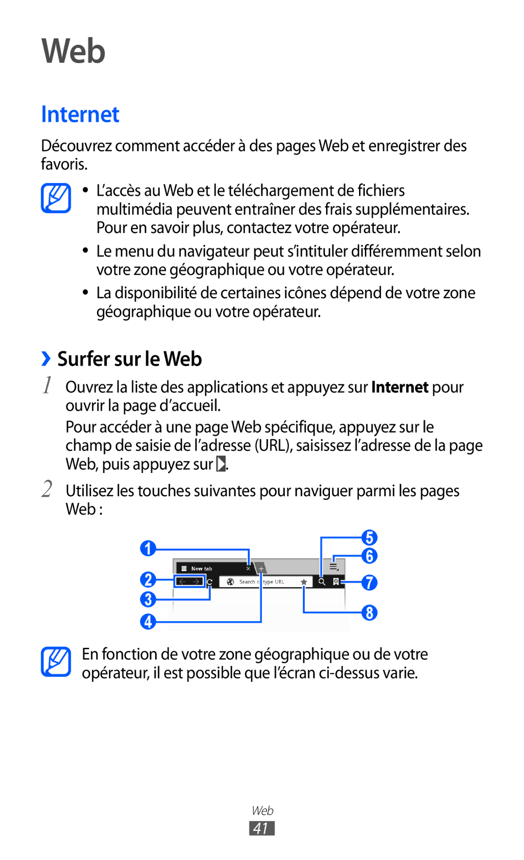 Samsung GT-P6200MAASFR, GT-P6200ZWAFTM, GT-P6200UWAXEF, GT-P6200MAAXEF, GT-P6200UWASFR manual Internet, ››Surfer sur le Web 