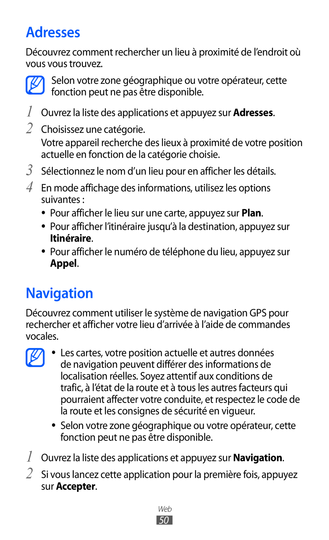 Samsung GT-P6200MAASFR, GT-P6200ZWAFTM, GT-P6200UWAXEF, GT-P6200MAAXEF, GT-P6200UWASFR, GT-P6200UWAFTM Adresses, Navigation 