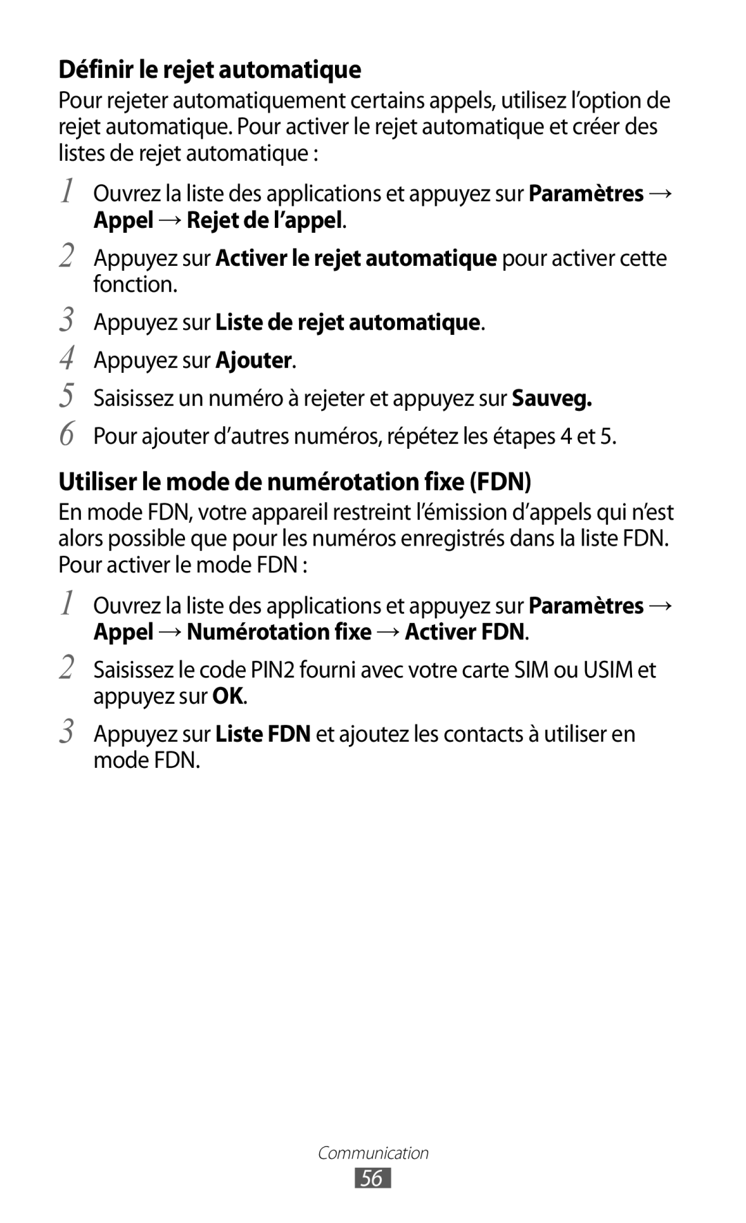 Samsung GT-P6200MAAXEF manual Appel → Rejet de l’appel, Appuyez sur Liste de rejet automatique, Appuyez sur Ajouter 