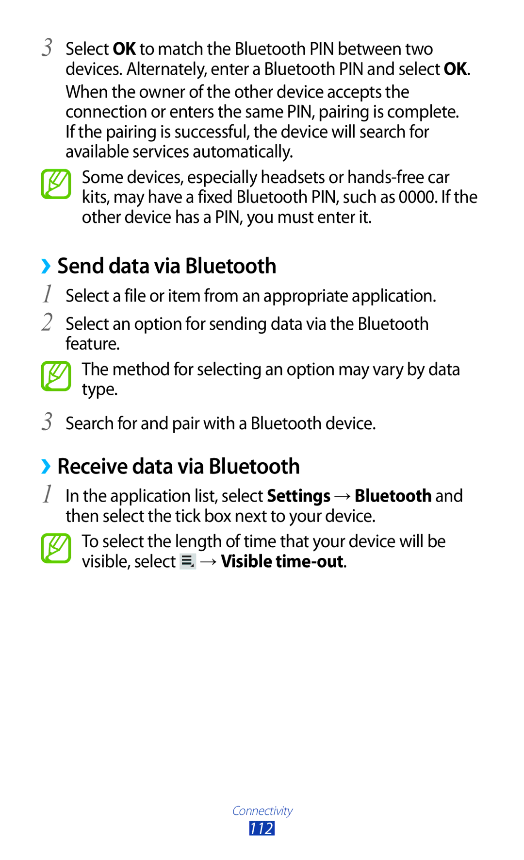 Samsung GT-P6201MAADBT, GT-P6201UWADBT manual ››Send data via Bluetooth, ››Receive data via Bluetooth 