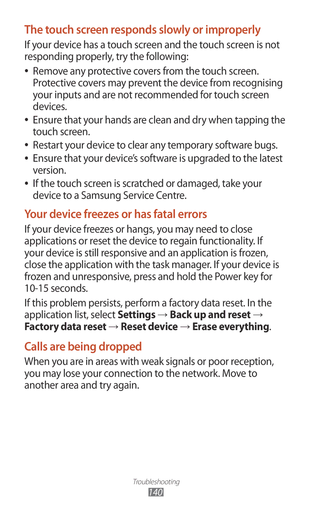 Samsung GT-P6201MAADBT, GT-P6201UWADBT manual Your device freezes or has fatal errors 