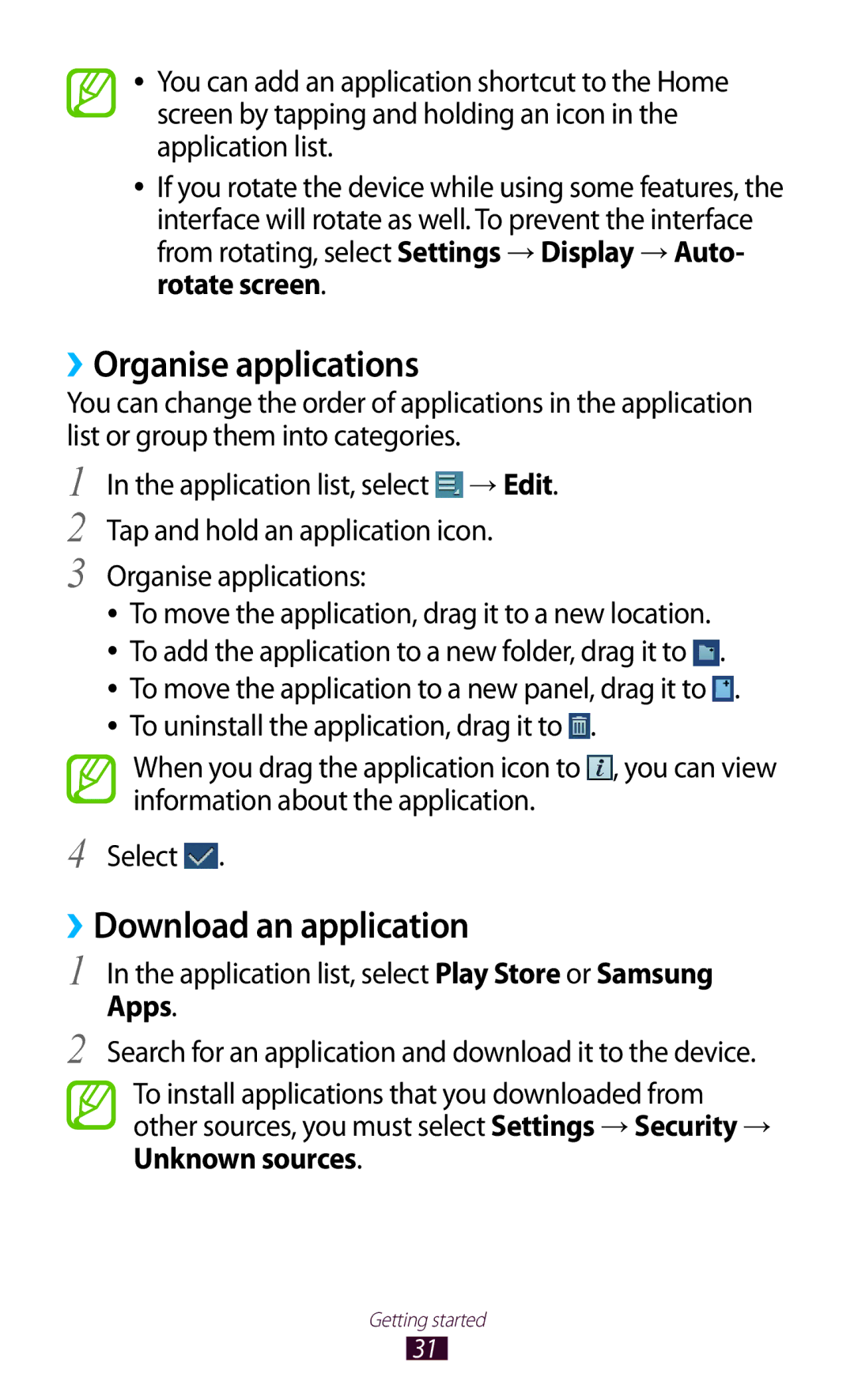 Samsung GT-P6201UWADBT ››Organise applications, ››Download an application, Application list, select Play Store or Samsung 