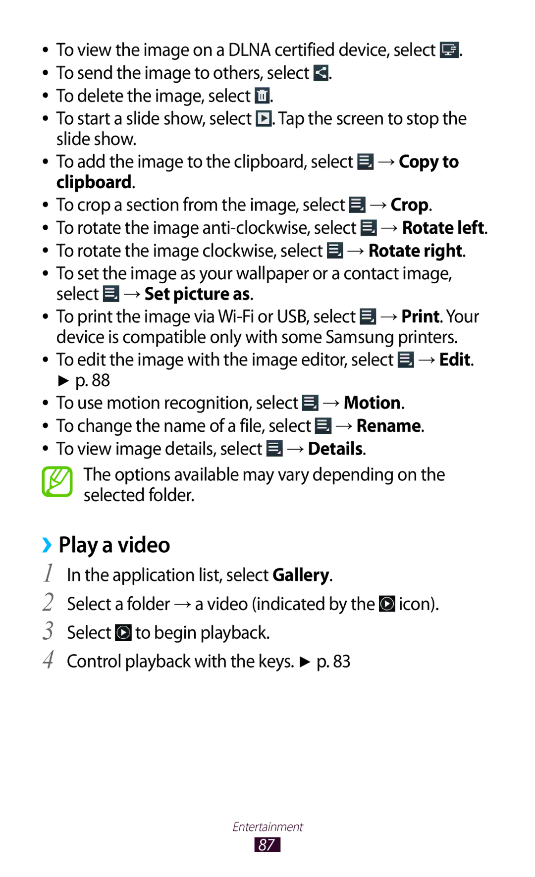 Samsung GT-P6201UWADBT, GT-P6201MAADBT manual Play a video, → Copy to, Clipboard → Crop 