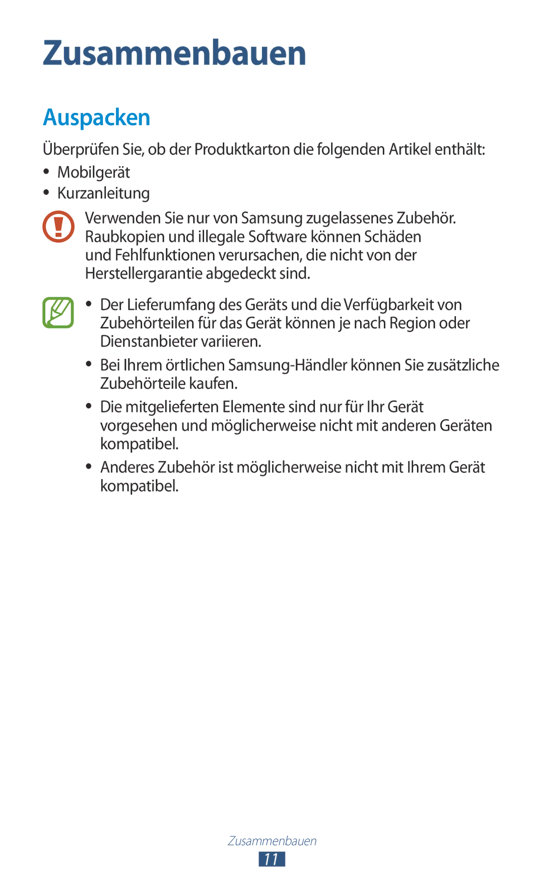 Samsung GT-P6201UWADBT, GT-P6201MAADBT manual Zusammenbauen, Auspacken 