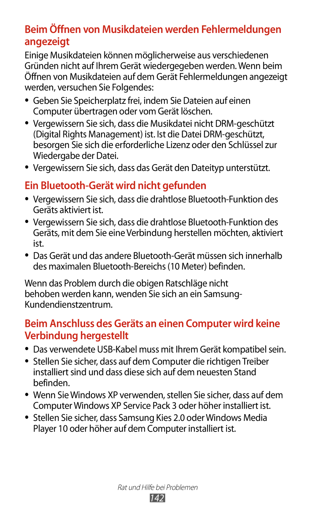 Samsung GT-P6201MAADBT, GT-P6201UWADBT manual Ein Bluetooth-Gerät wird nicht gefunden, 142 