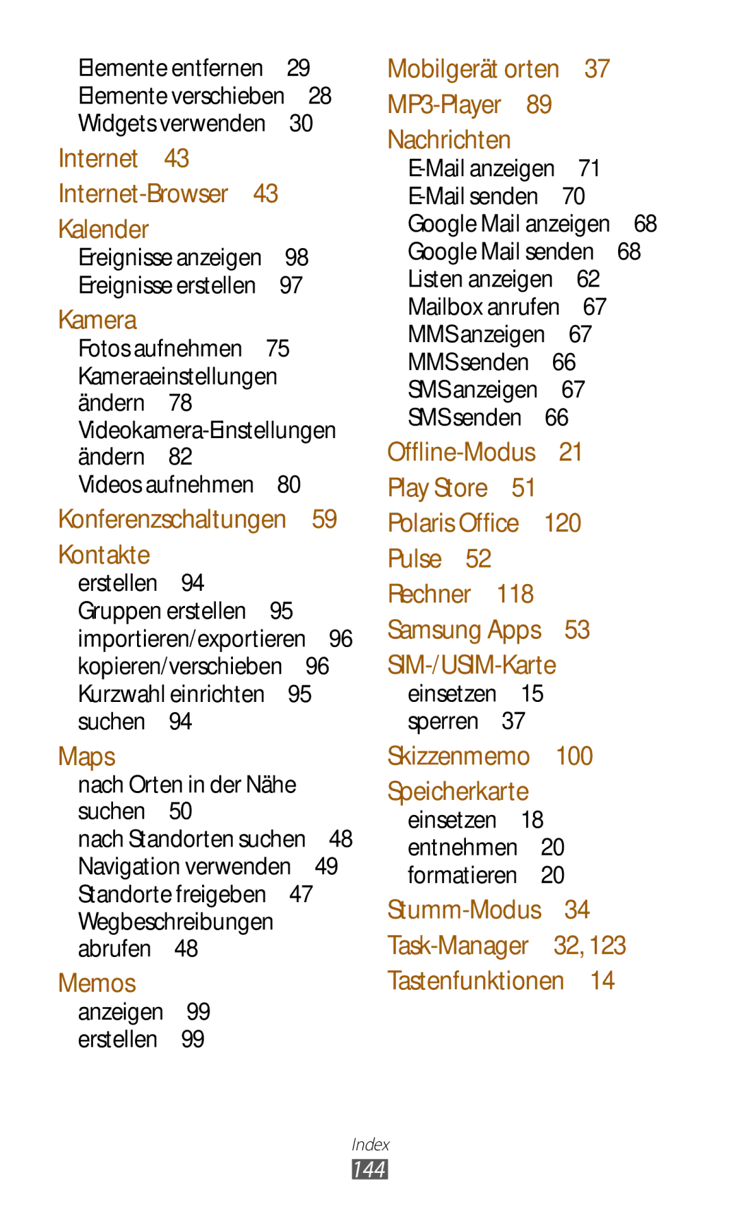 Samsung GT-P6201MAADBT, GT-P6201UWADBT manual 144, Nach Orten in der Nähe 