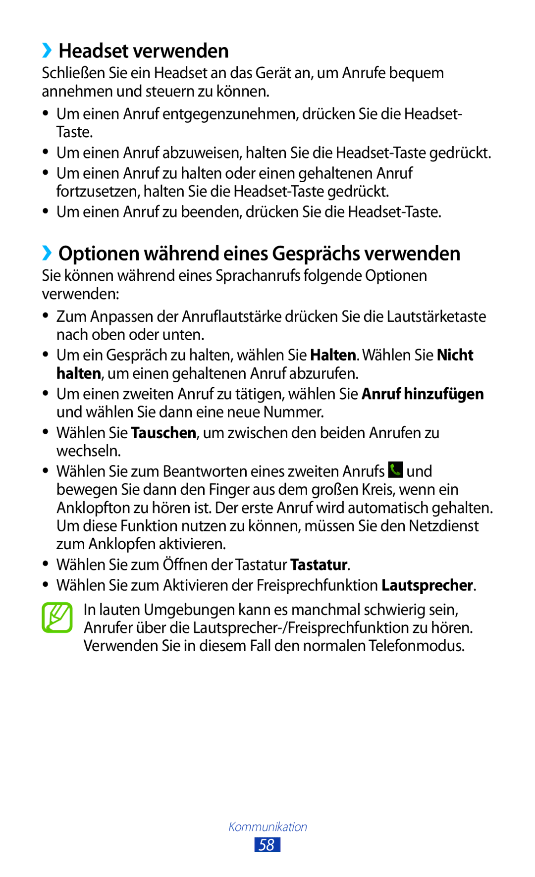 Samsung GT-P6201MAADBT, GT-P6201UWADBT manual ››Headset verwenden, Um einen Anruf zu beenden, drücken Sie die Headset-Taste 