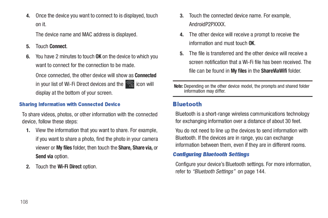 Samsung GT-P6210 user manual Configuring Bluetooth Settings, Sharing Information with Connected Device 