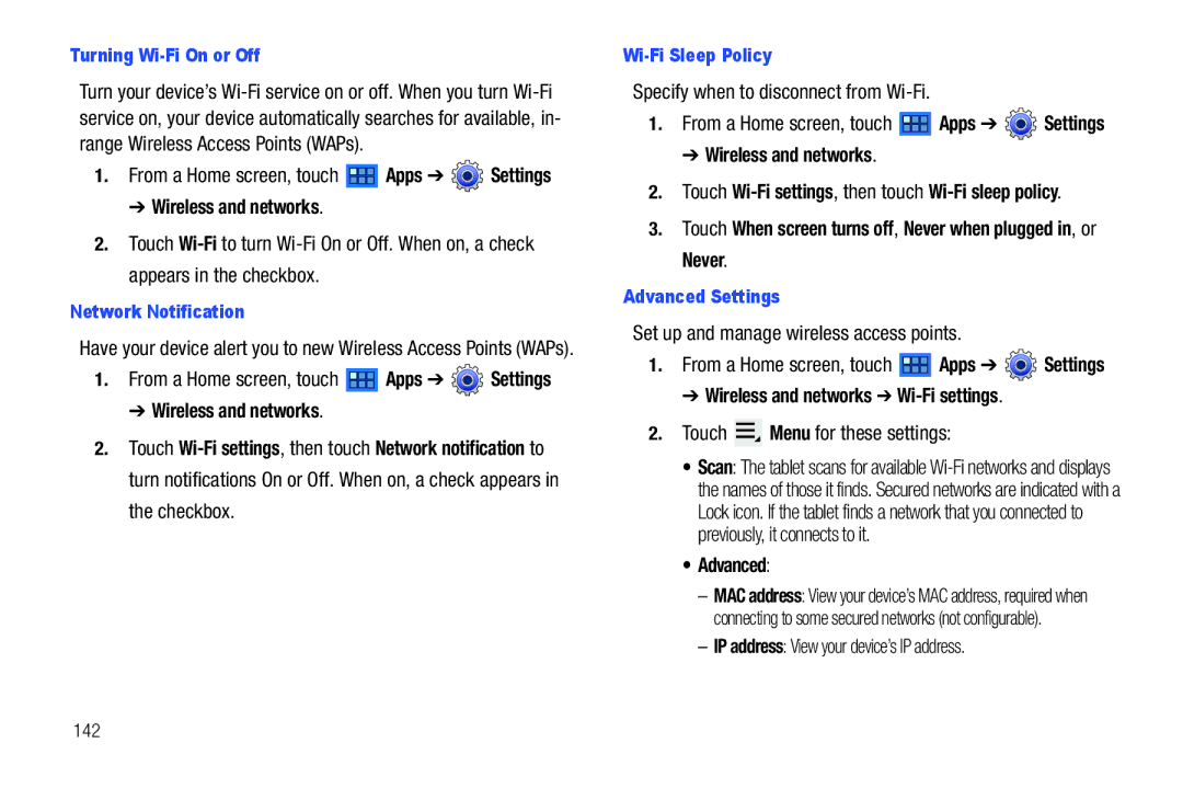 Samsung GT-P6210 user manual Specify when to disconnect from Wi-Fi, Set up and manage wireless access points 