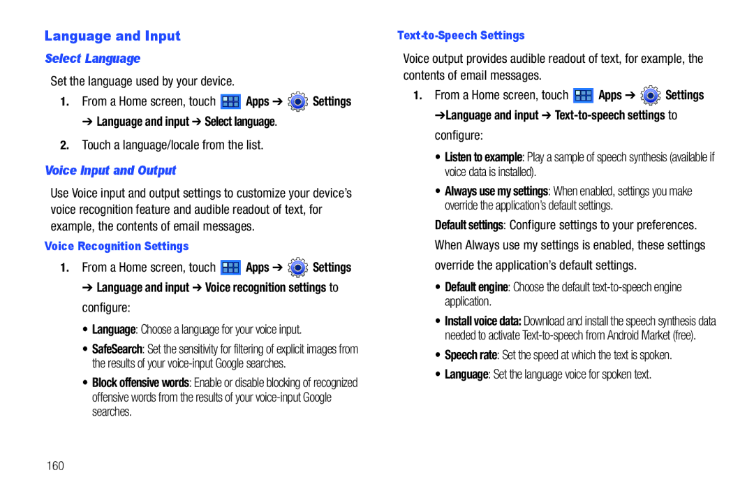 Samsung GT-P6210 user manual Language and Input, Select Language, Voice Input and Output 