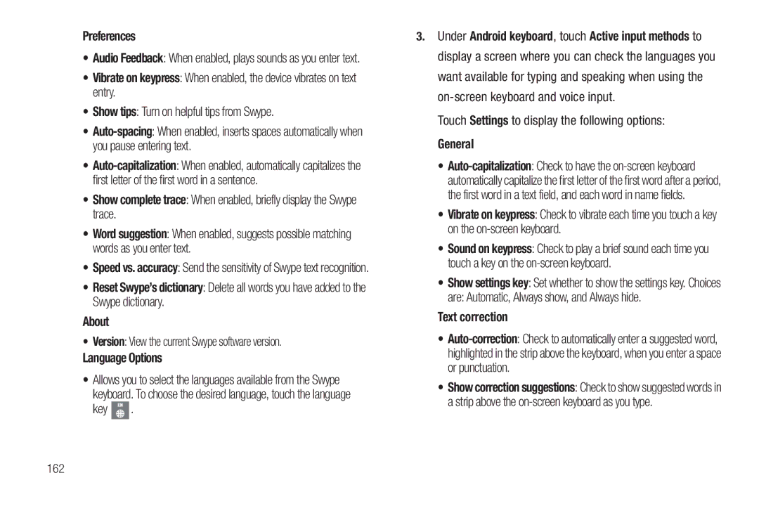 Samsung GT-P6210 user manual Preferences, Language Options, Text correction 