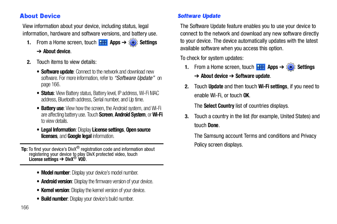 Samsung GT-P6210 user manual About Device, Software Update, About device Software update 