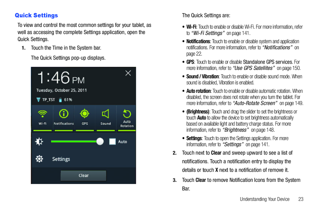 Samsung GT-P6210 user manual Quick Settings are 