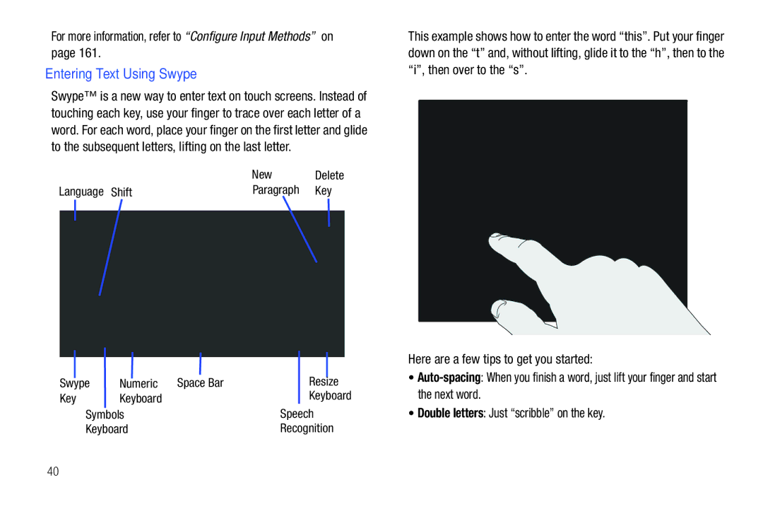 Samsung GT-P6210 user manual Entering Text Using Swype, For more information, refer to Configure Input Methods on, New 
