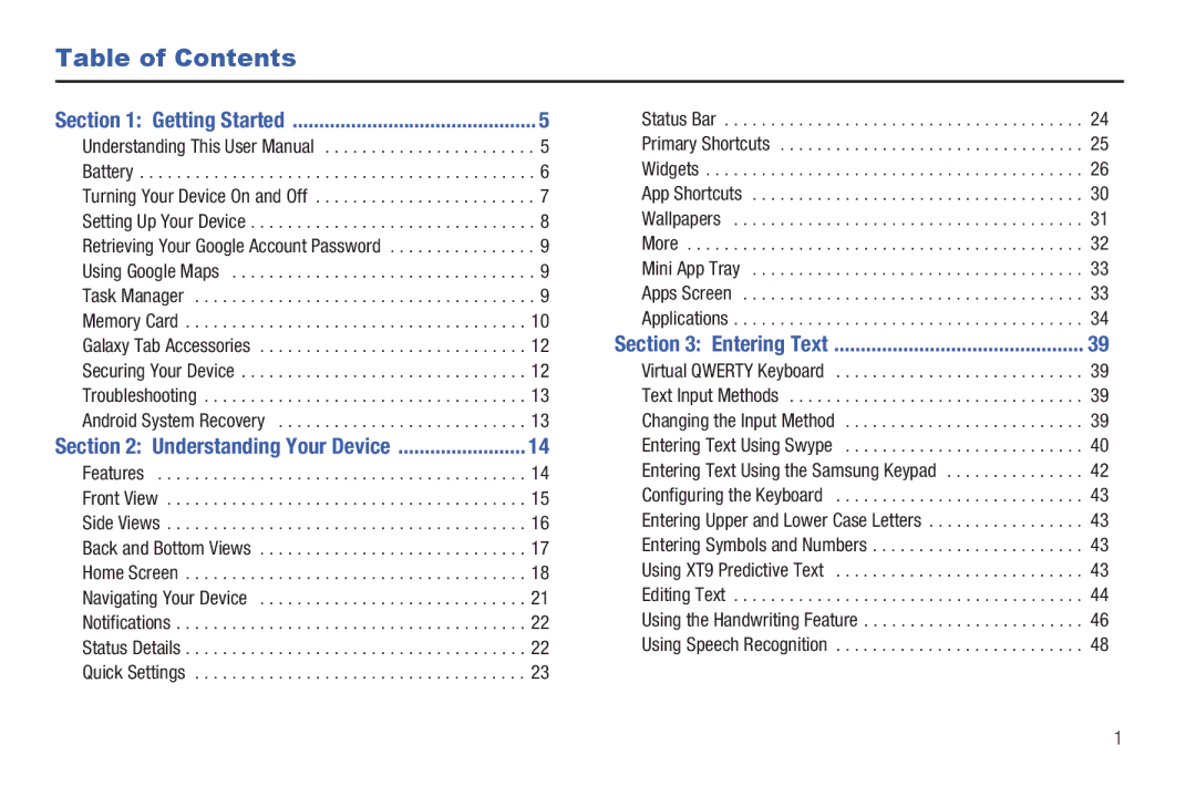 Samsung GT-P6210 user manual Table of Contents 