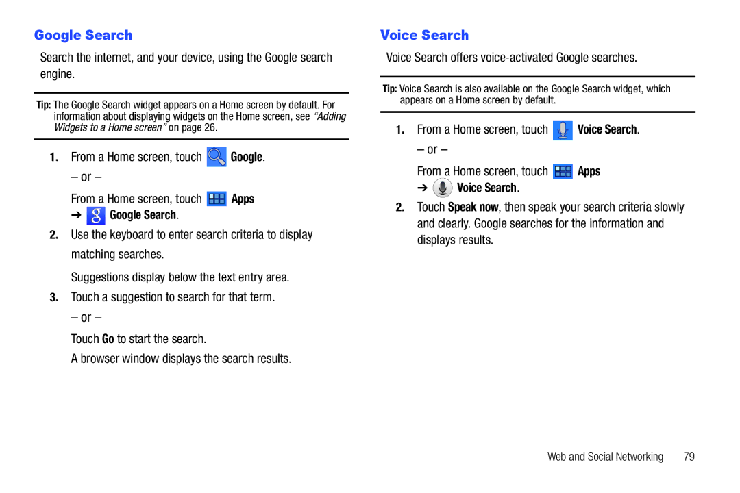 Samsung GT-P6210 user manual Google Search, Voice Search 