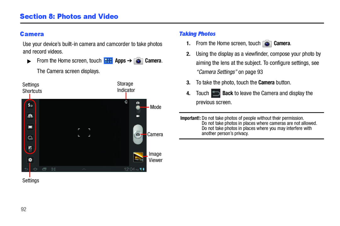 Samsung GT-P6210 user manual Photos and Video, Taking Photos, Apps Camera 