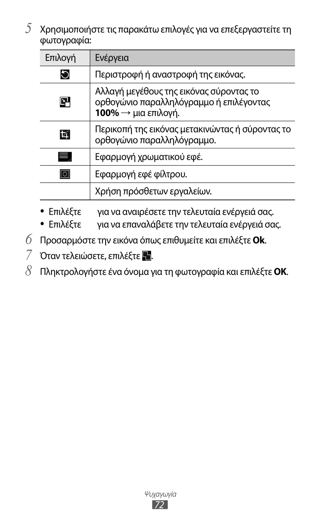 Samsung GT-P6210MAAEUR Ορθογώνιο παραλληλόγραμμο, Εφαρμογή χρωματικού εφέ, Εφαρμογή εφέ φίλτρου, Χρήση πρόσθετων εργαλείων 