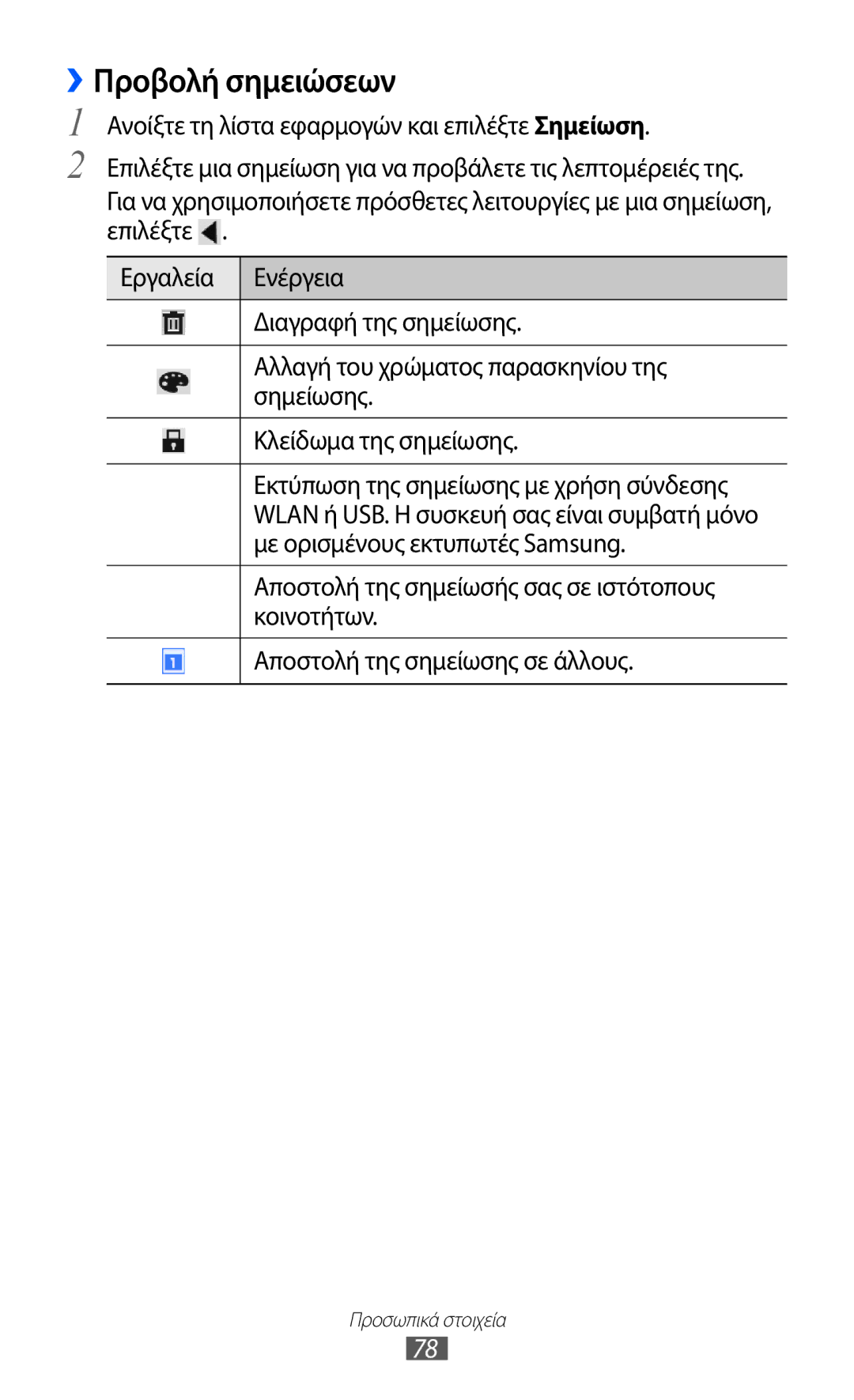 Samsung GT-P6210MAAEUR ››Προβολή σημειώσεων, Με ορισμένους εκτυπωτές Samsung, Κοινοτήτων, Αποστολή της σημείωσης σε άλλους 