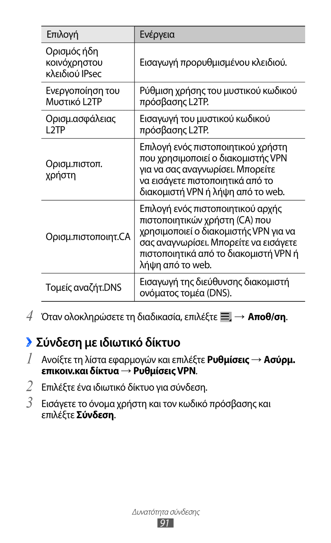 Samsung GT-P6210MAAEUR manual ››Σύνδεση με ιδιωτικό δίκτυο, Επιλογή ενός πιστοποιητικού χρήστη, Λήψη από το web 