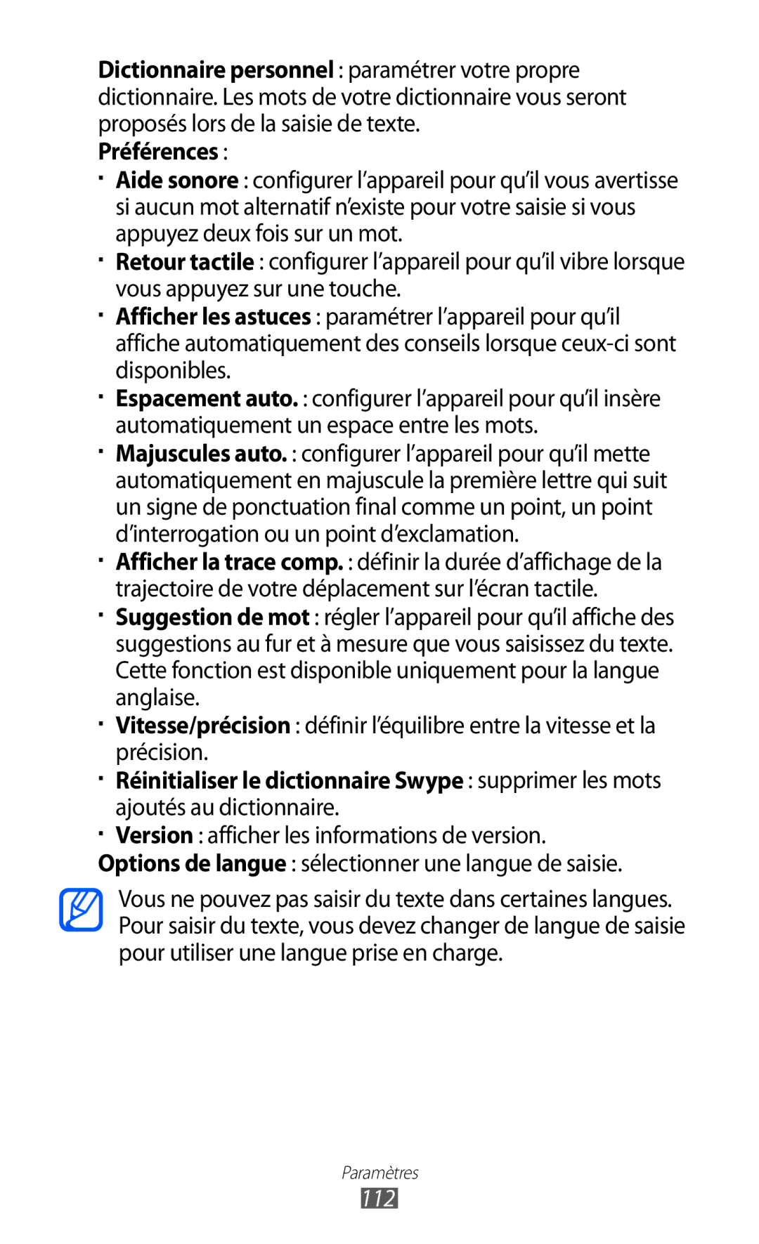 Samsung GT-P6210UWABGL manual Préférences, 112 