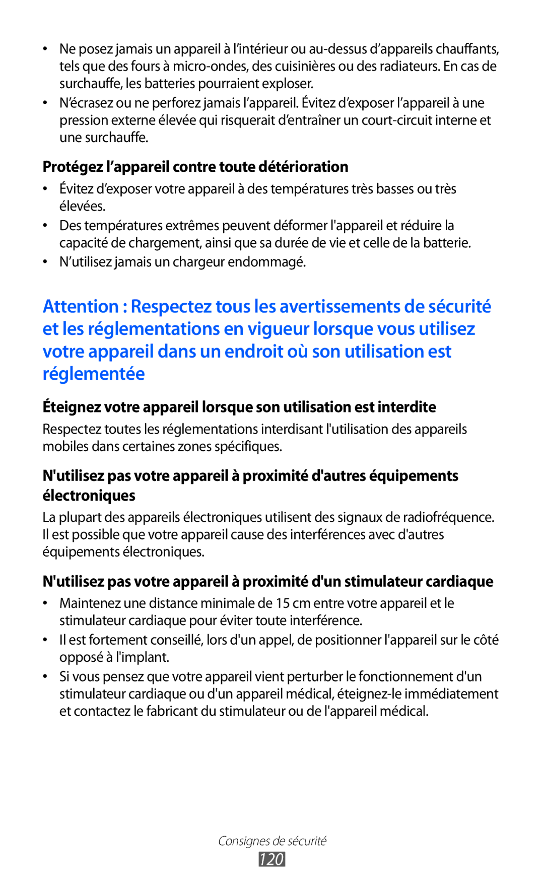 Samsung GT-P6210UWABGL manual 120, Protégez l’appareil contre toute détérioration 