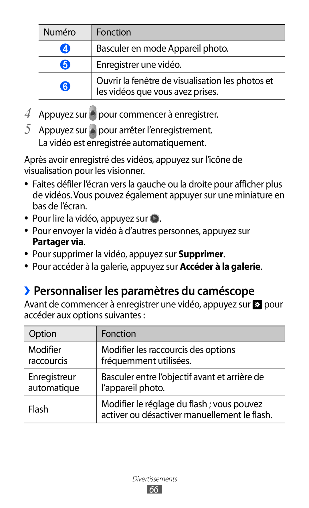 Samsung GT-P6210UWABGL manual ››Personnaliser les paramètres du caméscope 