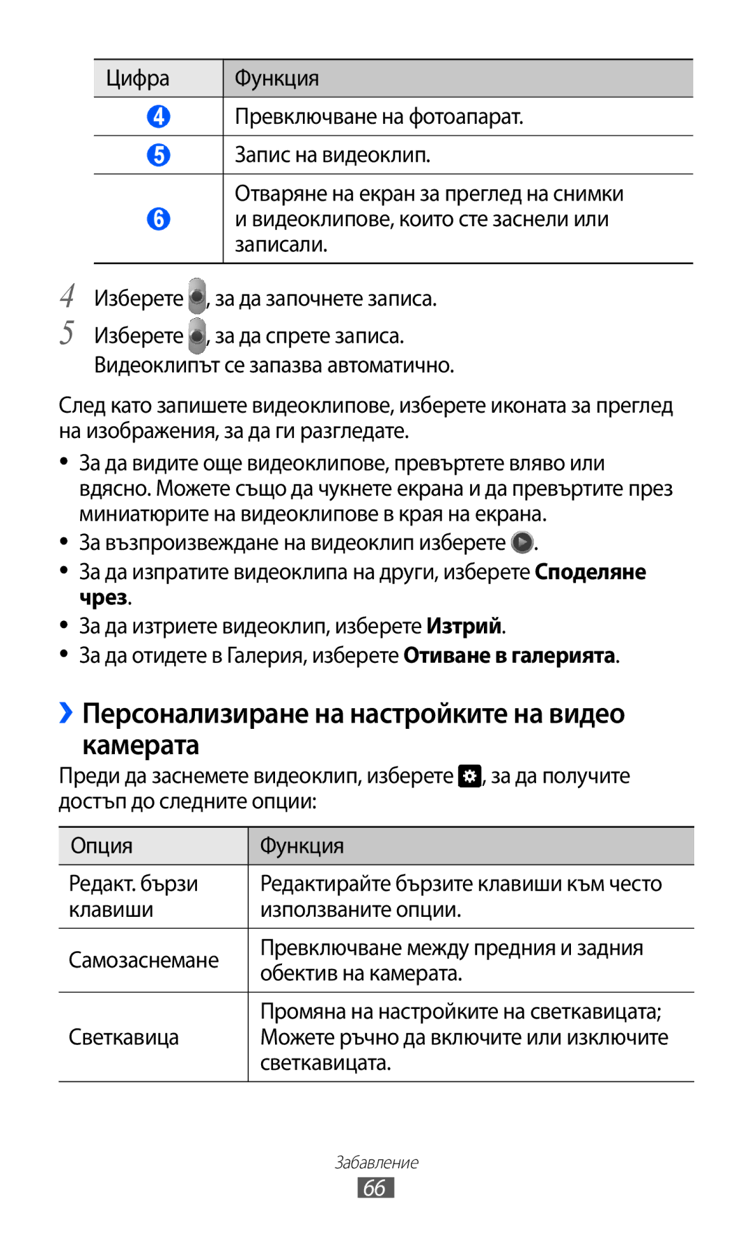 Samsung GT-P6210UWABGL manual ››Персонализиране на настройките на видео камерата, Светкавица 