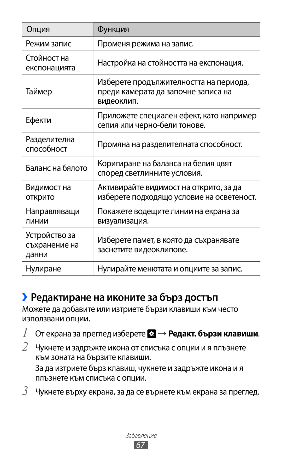 Samsung GT-P6210UWABGL manual ››Редактиране на иконите за бърз достъп 