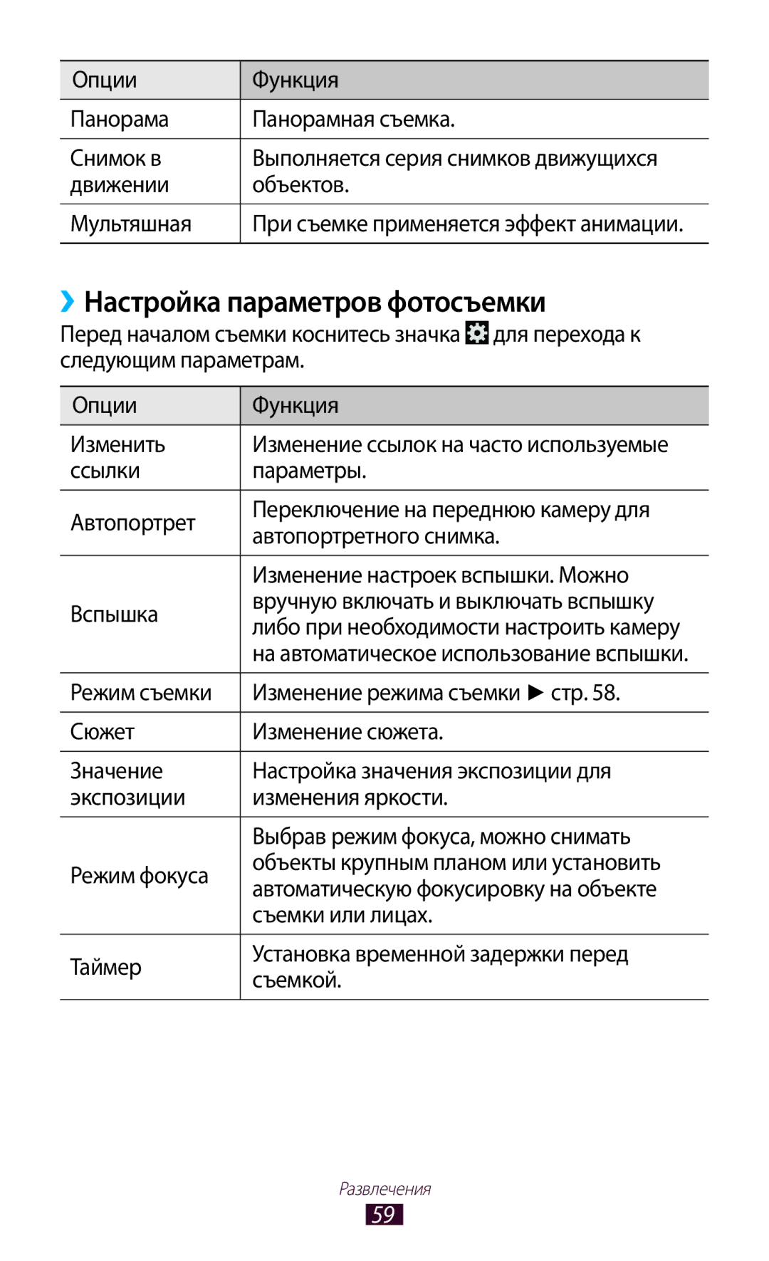 Samsung GT-P6210MAASER, GT-P6210UWASEB, GT-P6210UWASER, GT-P6210UWESER, GT-P6210MAESER manual ››Настройка параметров фотосъемки 