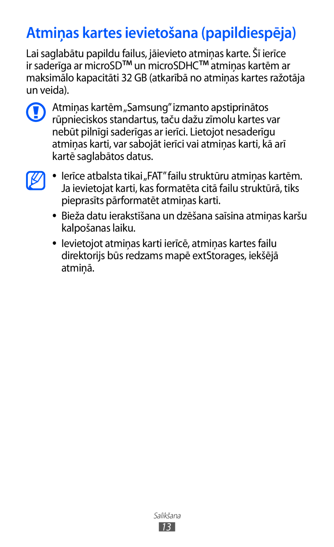 Samsung GT-P6210UWASEB manual Atmiņas kartes ievietošana papildiespēja 