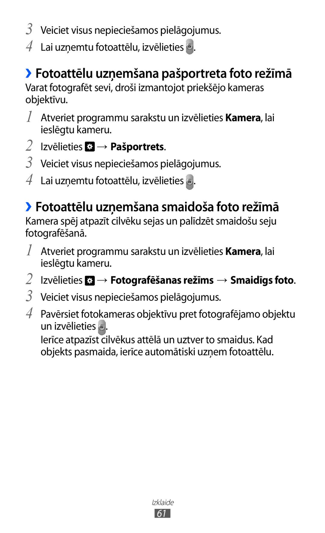 Samsung GT-P6210UWASEB manual ››Fotoattēlu uzņemšana smaidoša foto režīmā 